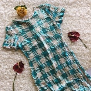 Vintage Blue and White Plaid Sequin Dress